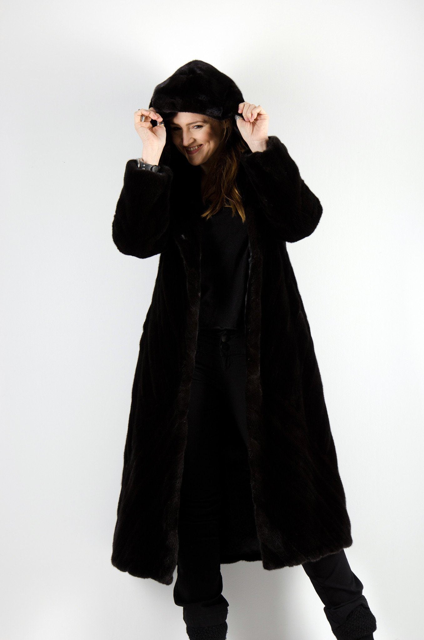 Brown Hooded Mink Full Skins Coat | Starlight Furs, Montreal, Quebec ...