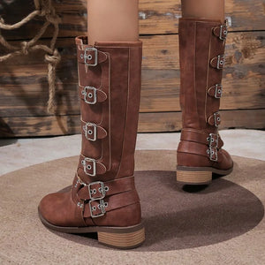 Vintage Buckle Brown Boots - pinkluckyy - Brown Buckle Boots