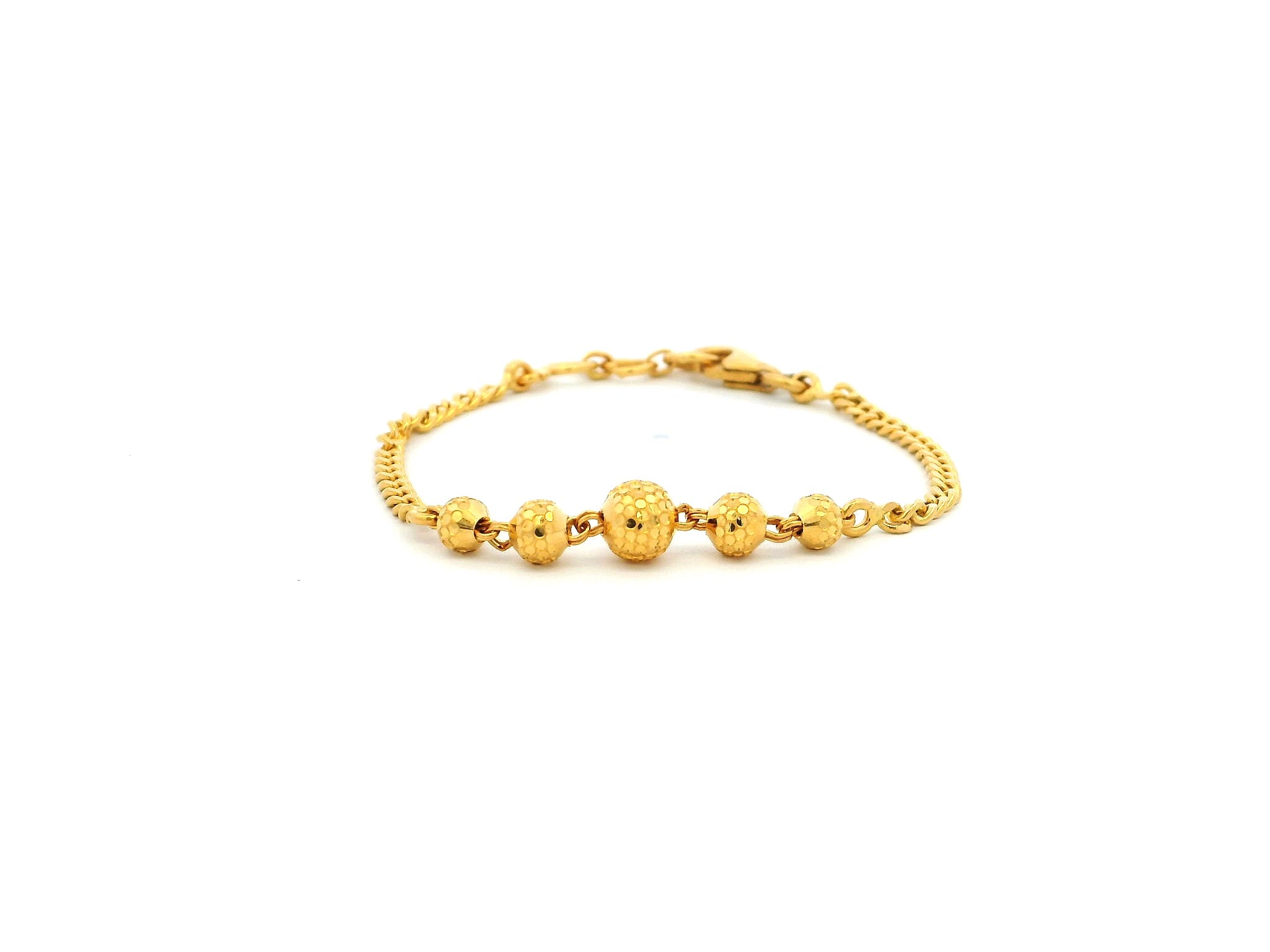 22ct Yellow Gold Children's Bracelet with Diamond-Cut Beads & Lobster Claw Clasp – Stylish and Durable Jewellery for Kids