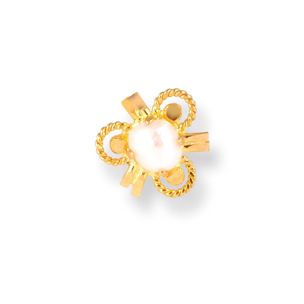 18ct Yellow Gold Screw Back Nose Stud with Cultured Pearl.
