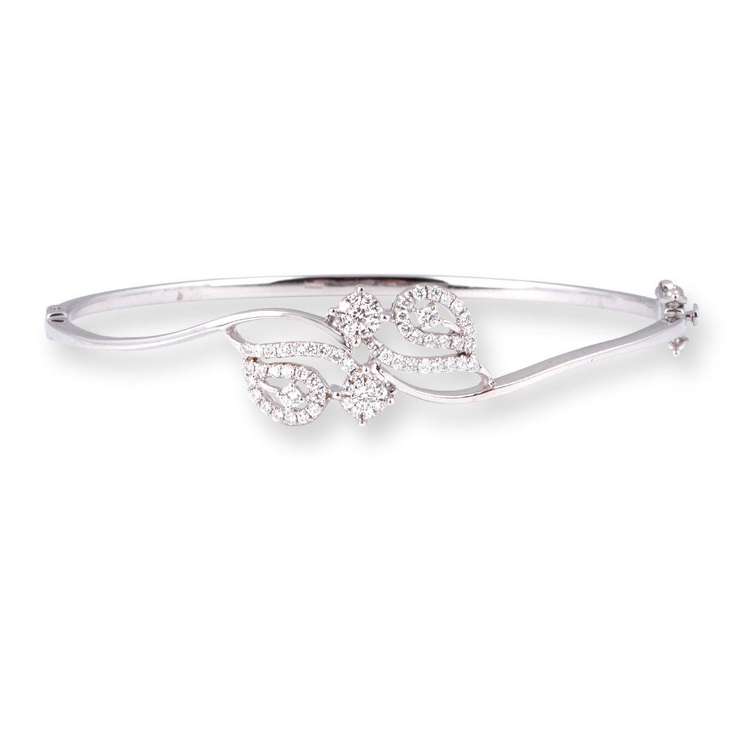 18ct Gold Leaf Pattern Openable Diamond Bangle - Gold leaf pattern jewellery