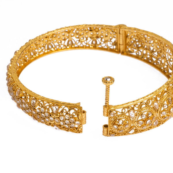 Pair of 22ct Gold Antiquated Look Openable Bangles with Polki Style St ...