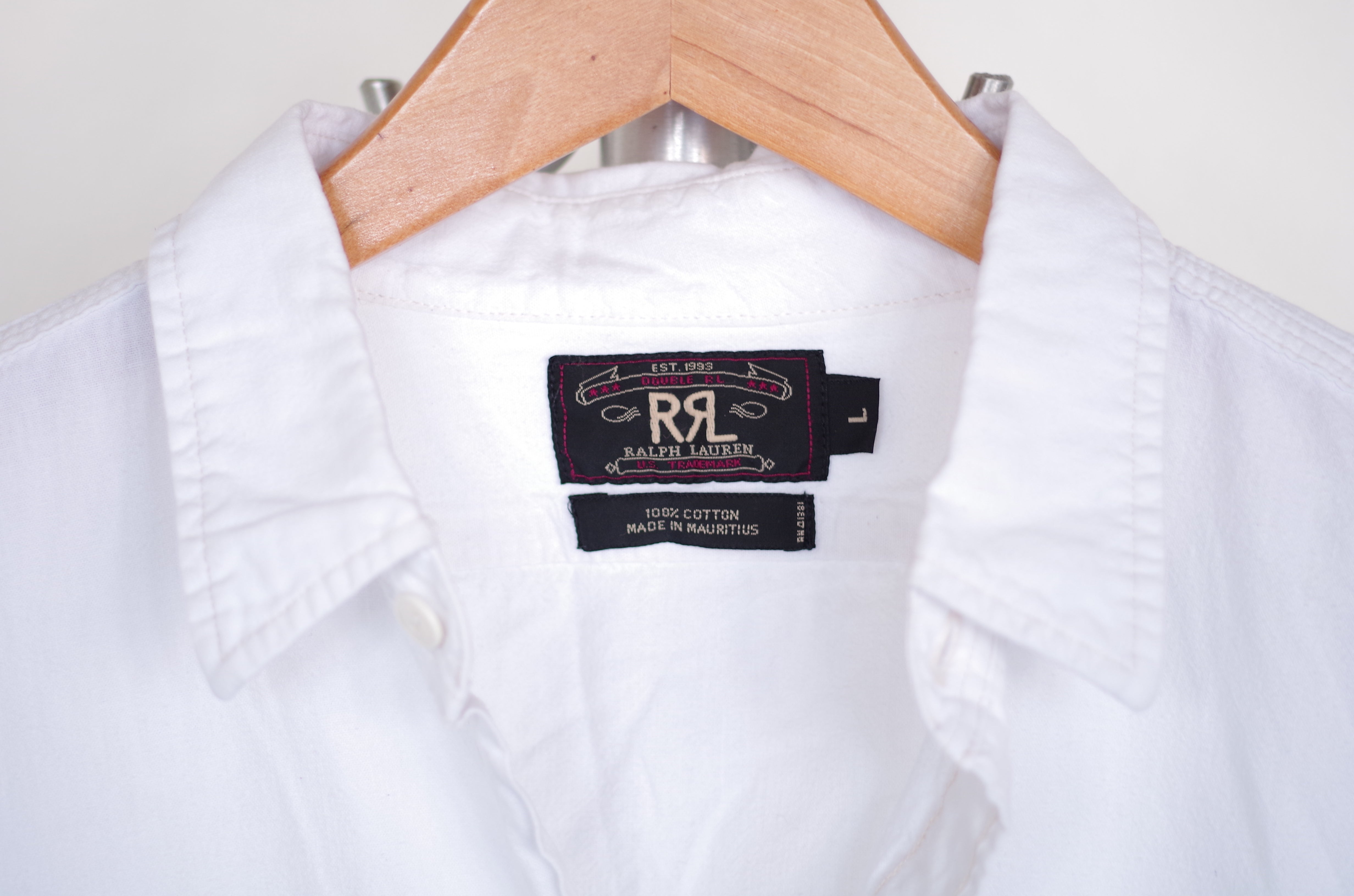 RRL White Cotton Work Shirt- Size L