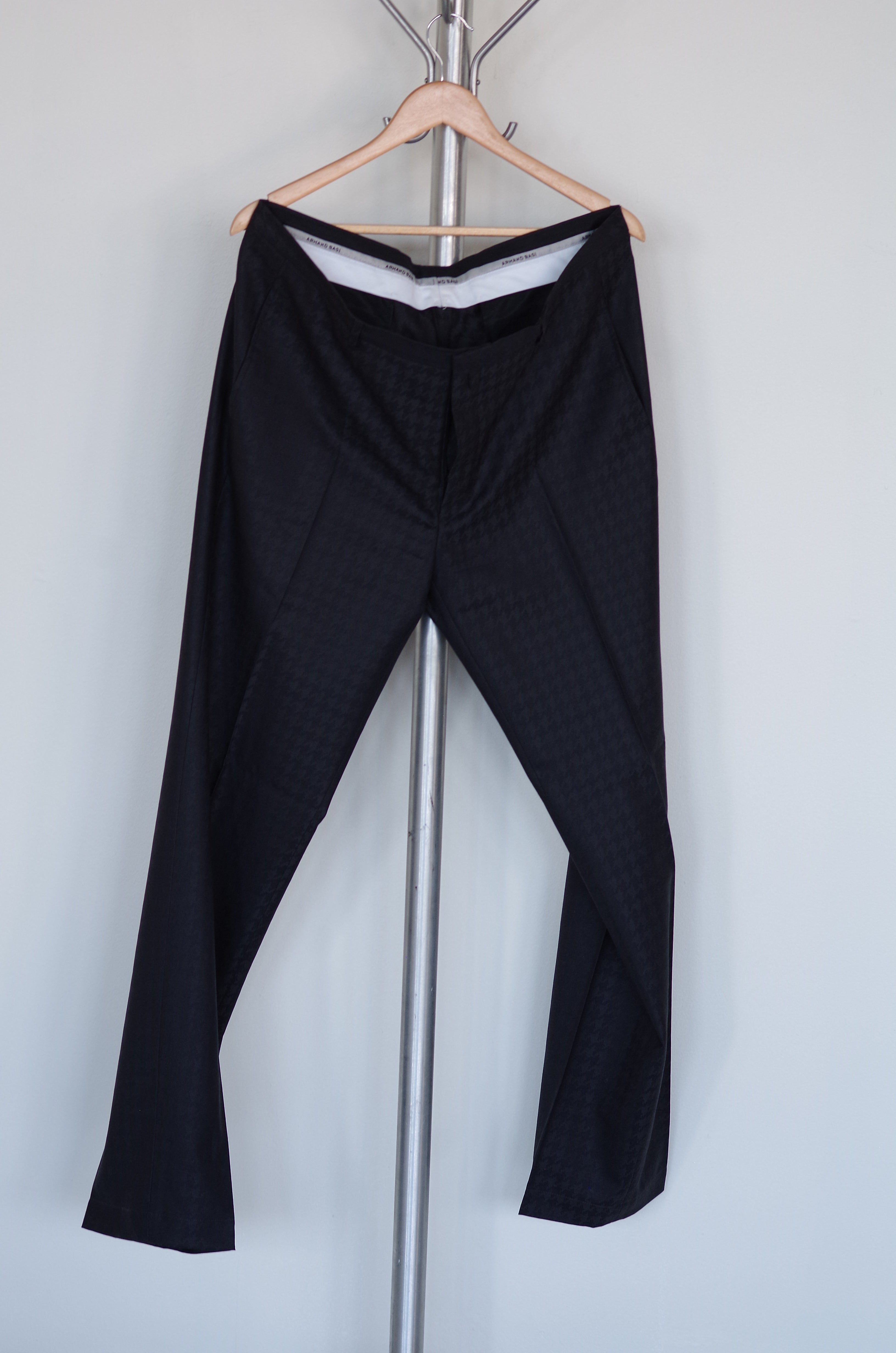 Armand Basi Exploded Houndstooth Weave Charcoal Wool Trousers- 38