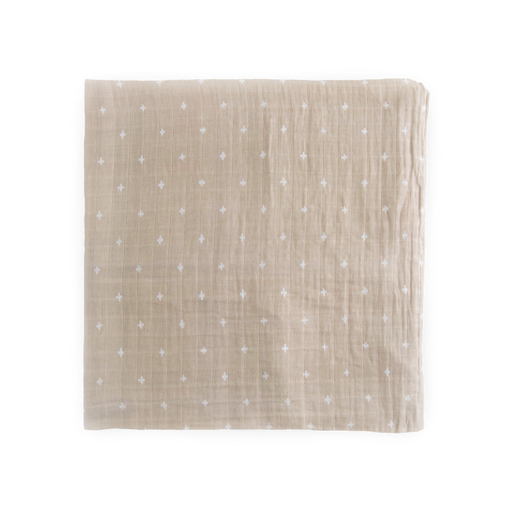 Cotton Muslin Swaddle Baby Blanket - Taupe Cross#N#– Little Unicorn USA
