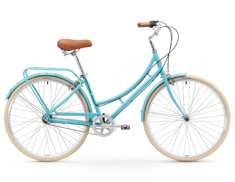 teal bike with basket