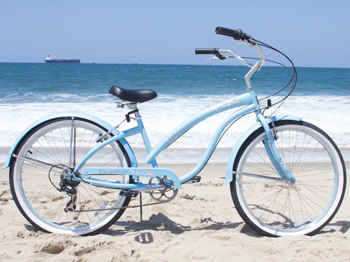 light blue cruiser bike with basket