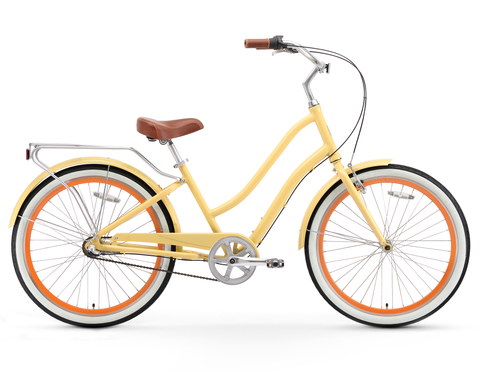 women yellow bike