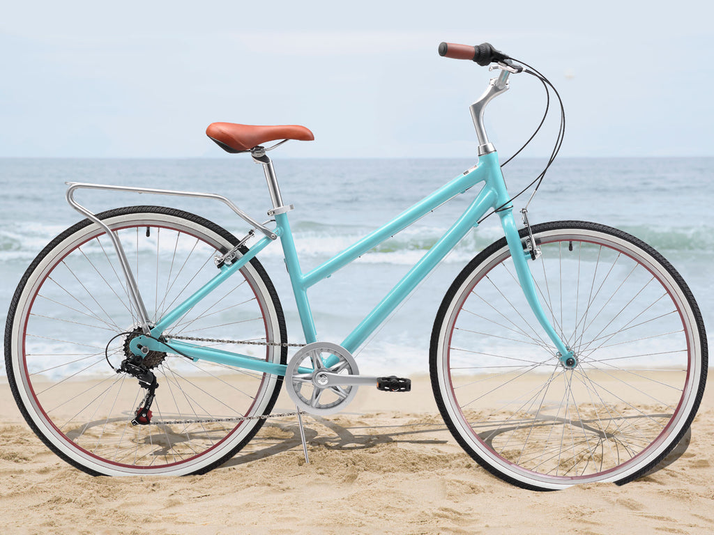 sixthreezero explore your range women's hybrid commuter bicycle with rear rack