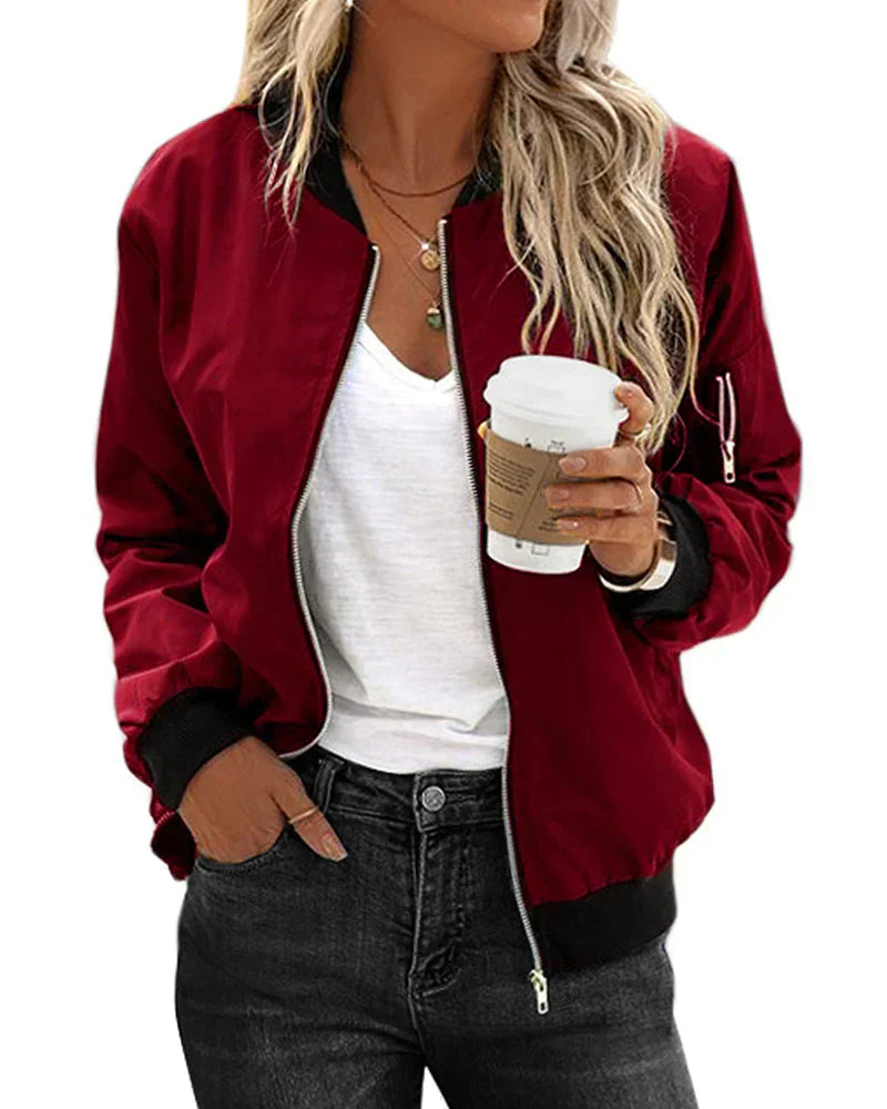Product Image for Myla | Stylish Classic Bomber Jacket with Pockets Perfect for Any Occasion, Red / 4XL