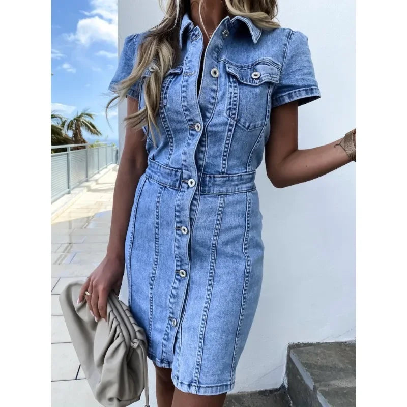 Product Image for Myla | Retro Denim Button down Midi Dress for Women