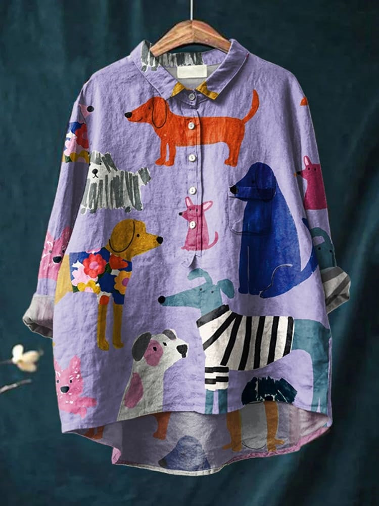 Product Image for Myla | Playful Print Blouse, Dog Purple (Almost sold out) / L (12-14)