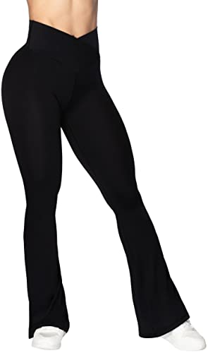 Yogalicious High Waisted Crossover Flare Leggings - Squat Proof Yoga Pants  for Women