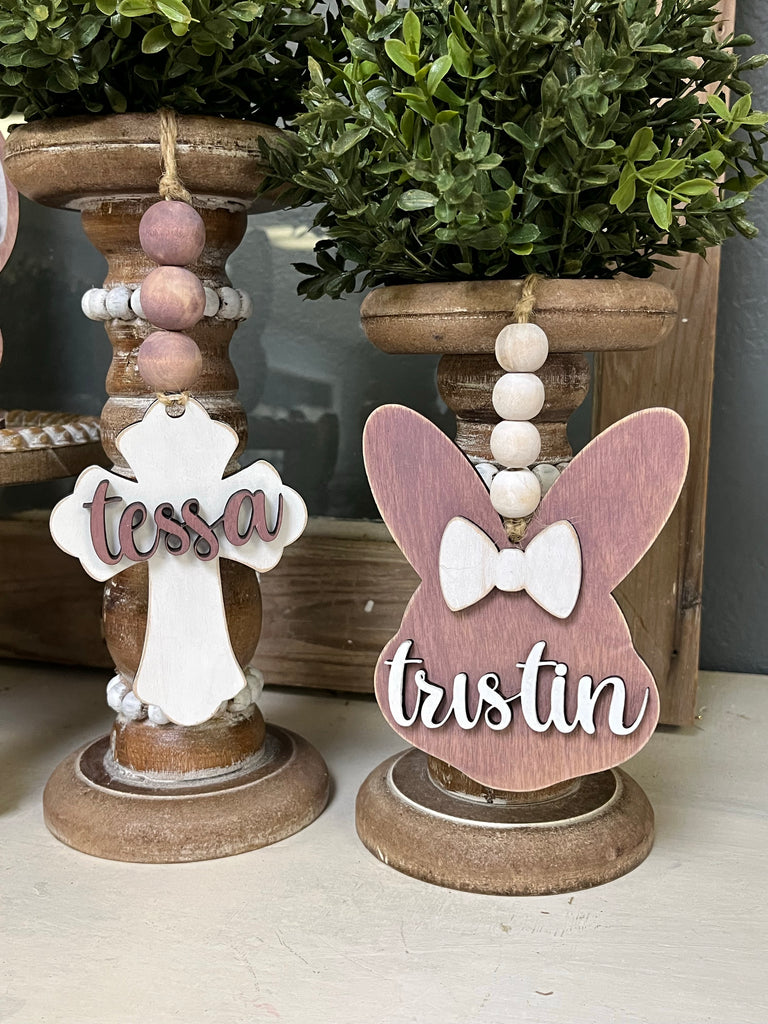Personalized Easter Tag - bunny or cross {unfinished}