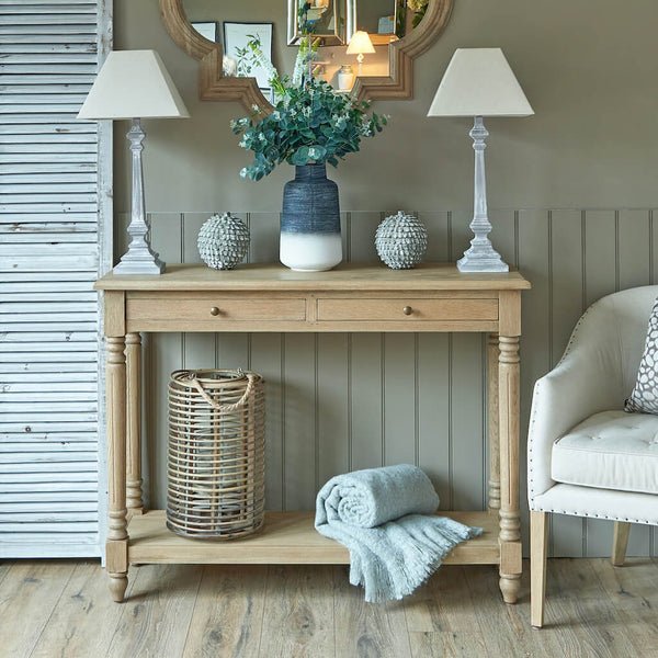 Clifton weathered oak console table by La Residence Interiors