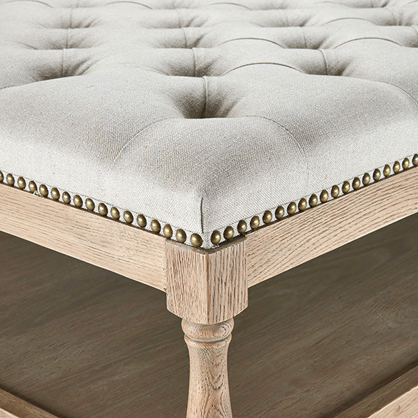 Oatmeal Linen Ottoman detail