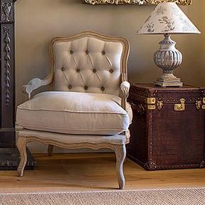 Louis buttoned back armchair in oatmeal