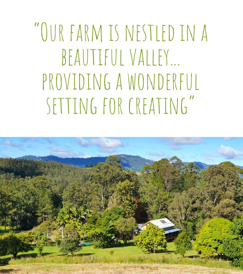 MarcelienaÕs farm homestead nestled in a green valley neighbouring Nightcap National Park in northern New South Wales: ÔOur farm is nestled in a beautiful valleyÉ providing a wonderful setting for creatingÕ