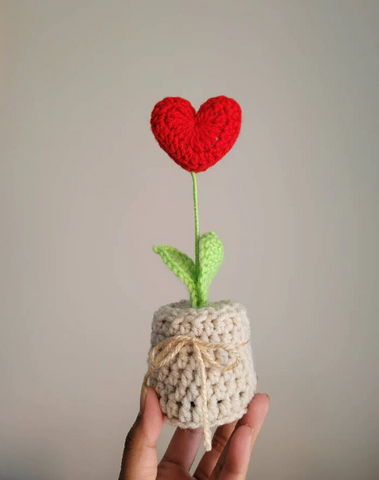 Crochet handmade flower in a pot