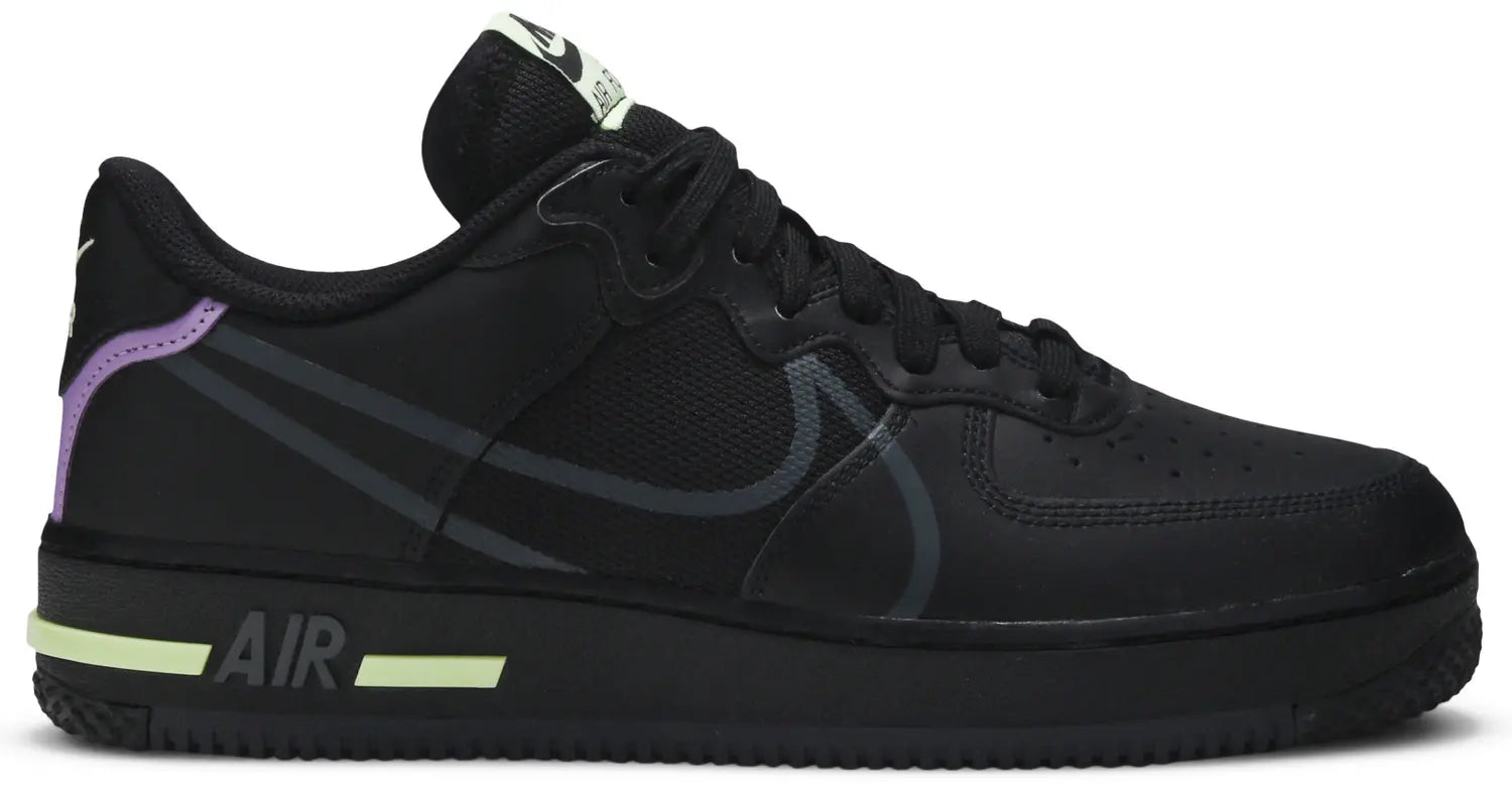 Nike Air Force 1 Low React Black Violet Star Barely Volt
