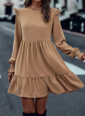 Frill Round Neck Flounce Sleeve Mini Dress - A&P Apparel