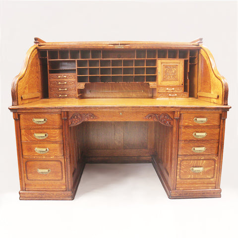 Spectacular 19th Century Oak Roll Top Desk By A Petersen Co Of