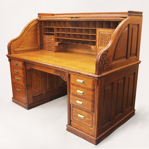 Spectacular 19th Century Oak Roll Top Desk By A Petersen Co Of