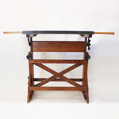 Vintage 1940s Oak Iron Drafting Table By The F Weber Co Of