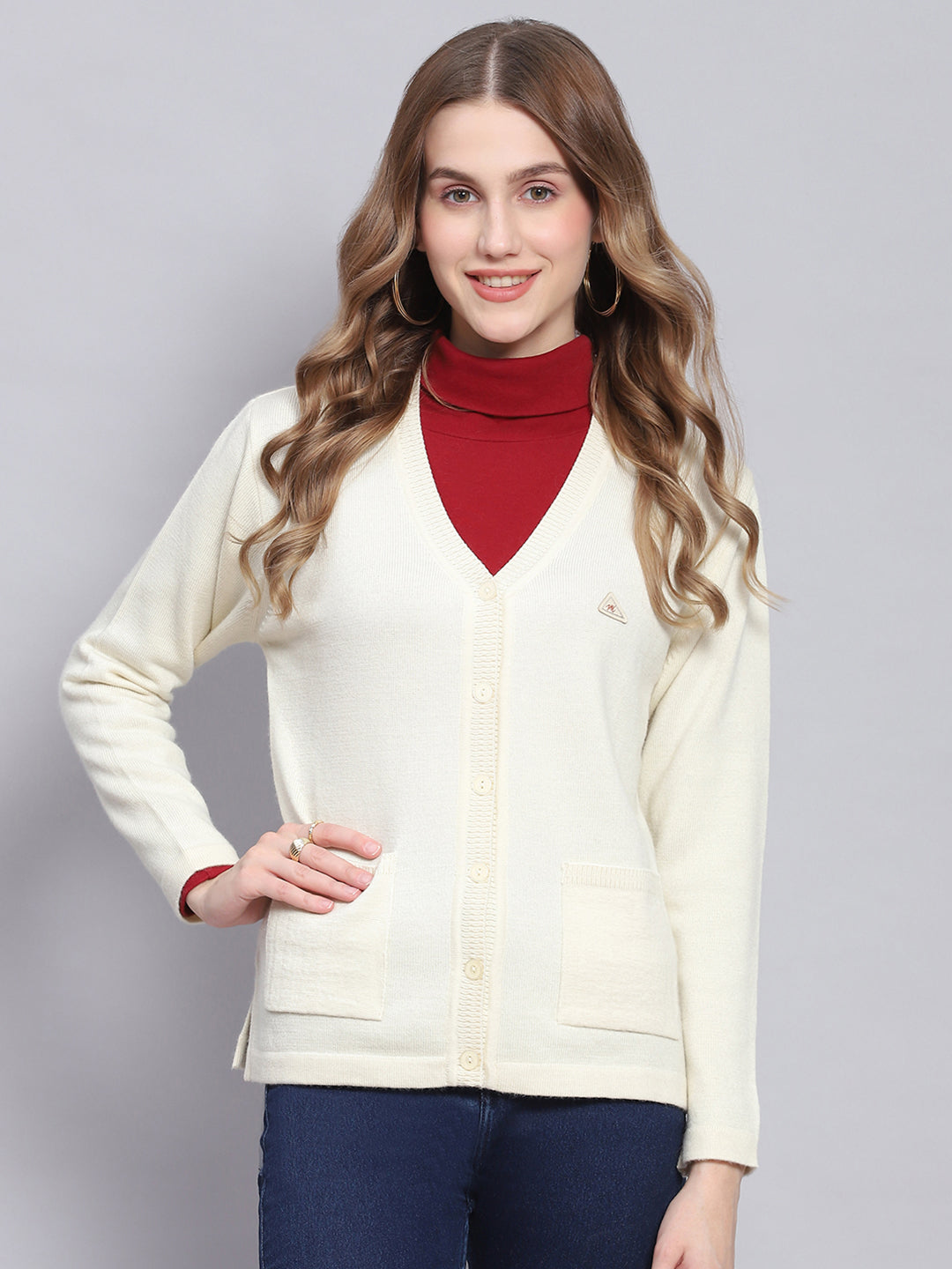 Buy Women Off White Solid Pure wool Cardigan Online in India - Monte Carlo