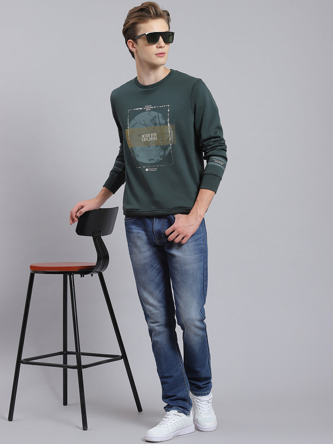 Buy Men Blue Printed Round Neck Full Sleeve Sweatshirts Online in