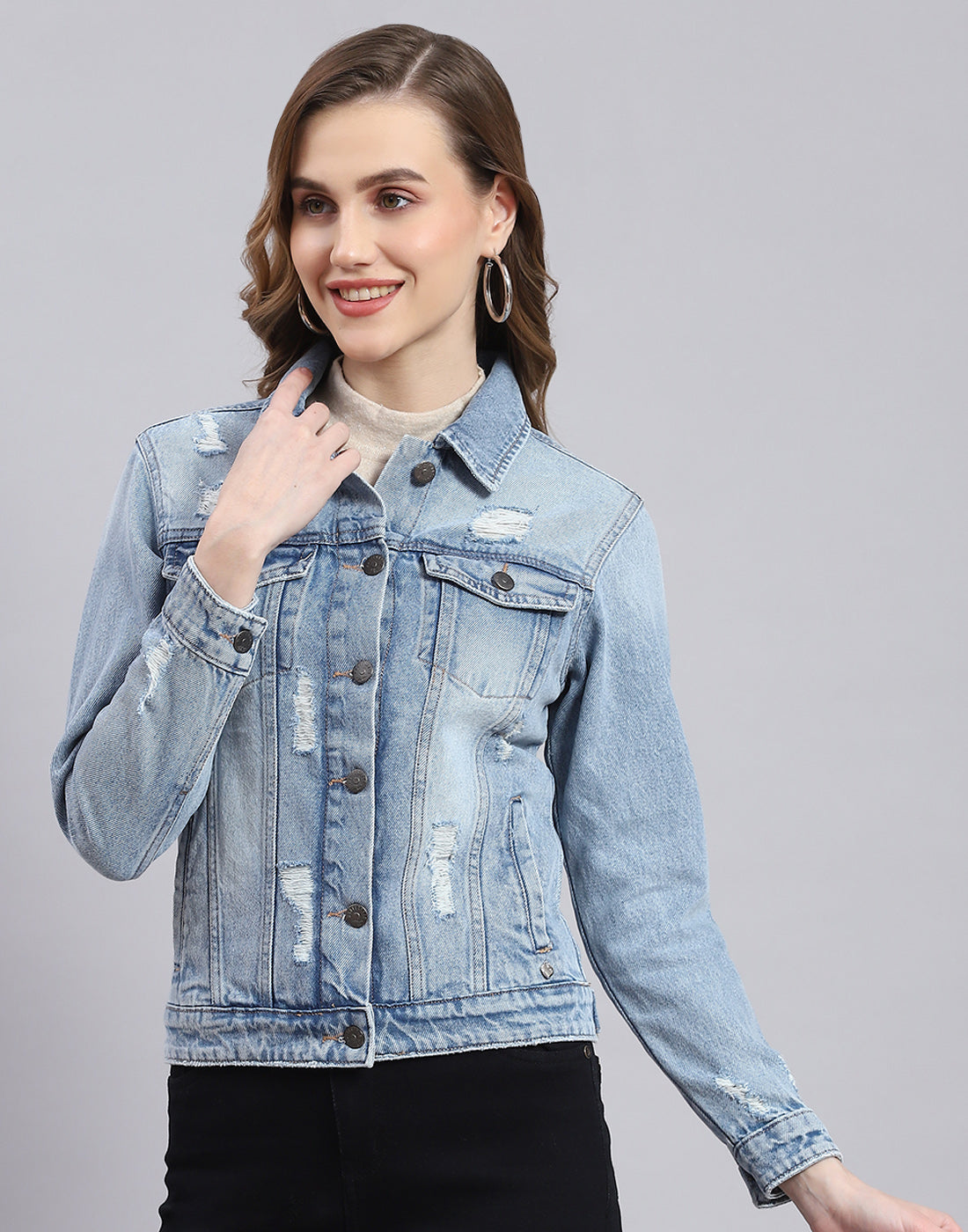 Buy Light Blue Jackets & Coats for Women by CEFALU Online | Ajio.com
