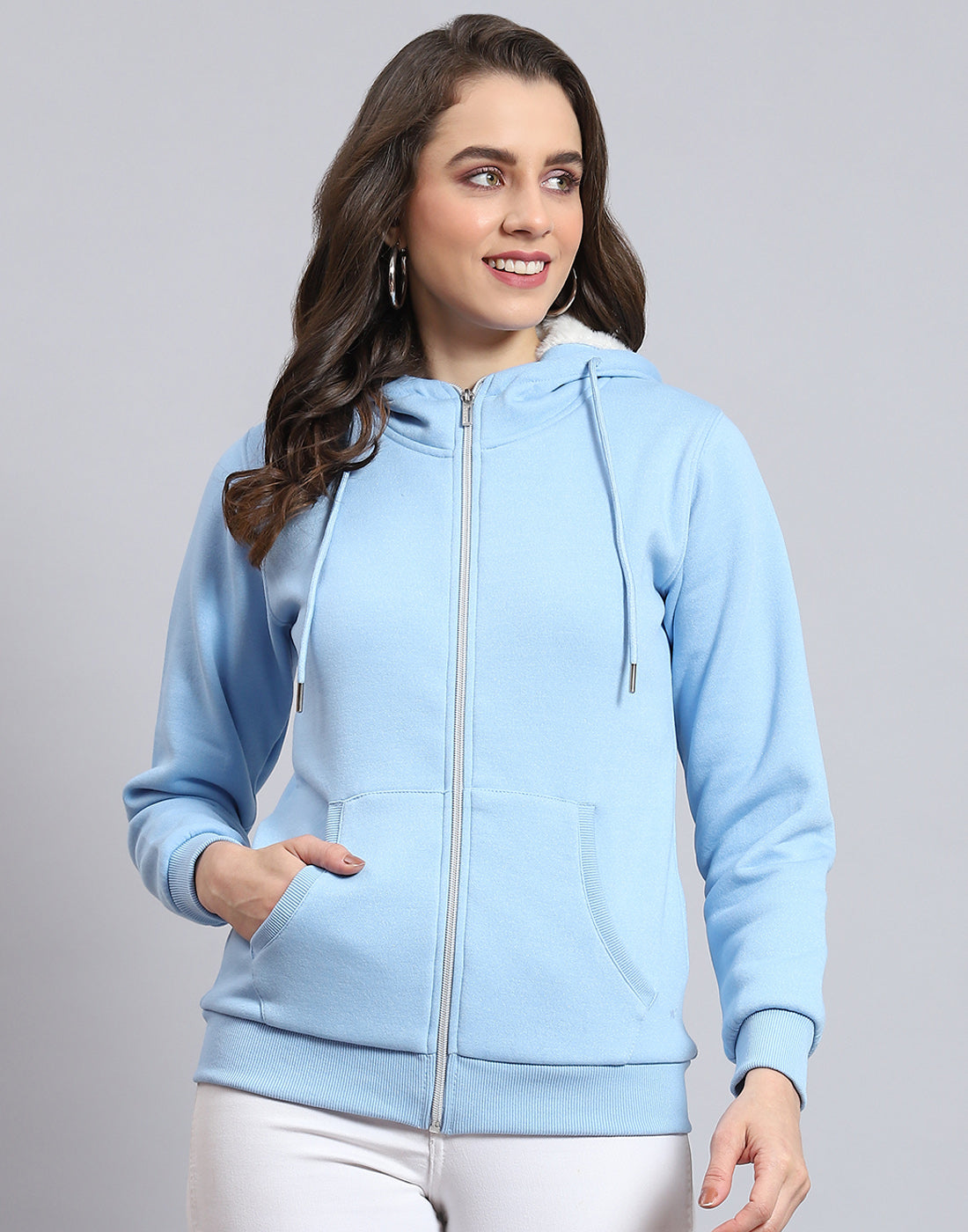 Buy Women Cream Solid Hooded Full Sleeve Sweatshirts Online in India -  Monte Carlo