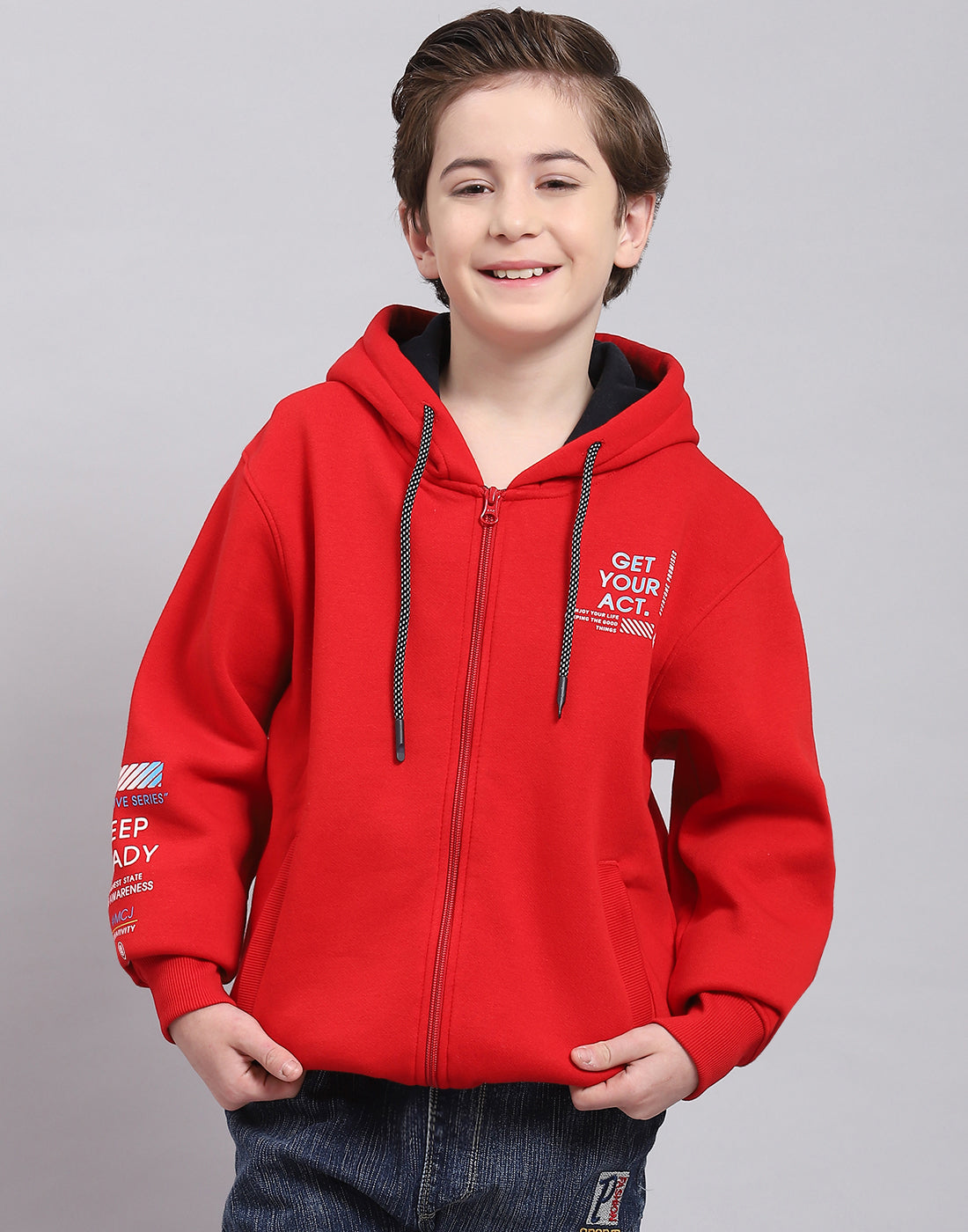 Buy Boys Red Printed Hooded Full Sleeve Sweatshirt Online in India - Monte Carlo 30/7-8Y