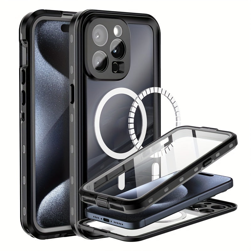 Funda impermeable para iPhone 15 Pro Max - Cubierta protectora resistente a los golpes para exteriores con soporte de carga magnética