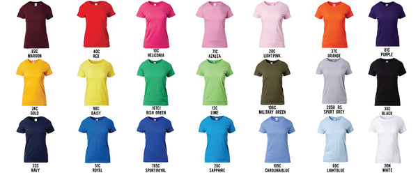Gildan 76000L Ladies Premium Cotton T-Shirt – 180gm color chart