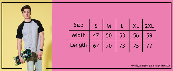 Gildan 76500 Unisex Raglan Premium Cotton T-Shirt – 180gm size chart