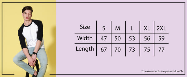 Gildan 76700 Unisex 3/4 Sleeve Raglan Premium Cotton T-Shirt – 180gm size chart