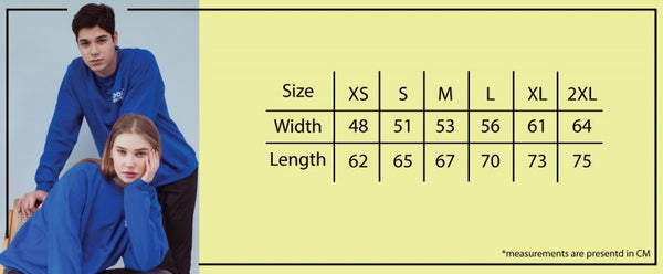 Gildan 88000 Unisex Crewneck Sweatshirt – 285gm size chart