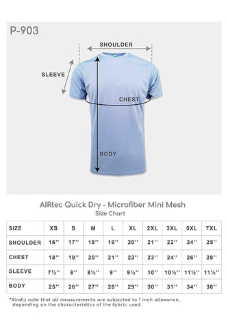 Microfiber T-Shirt Size Guide