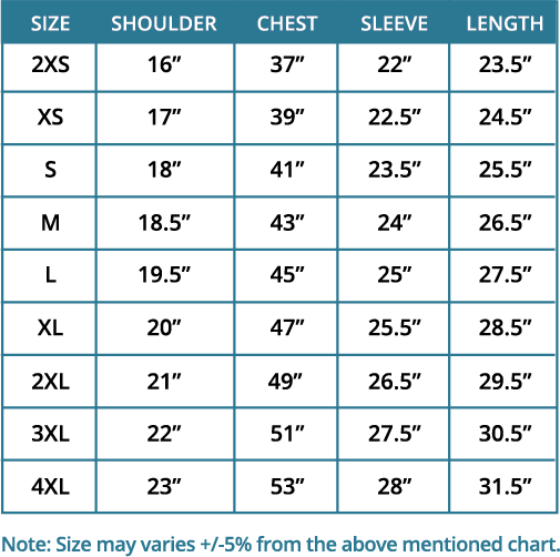 Ultifresh Varsity Jacket (Unisex) size chart