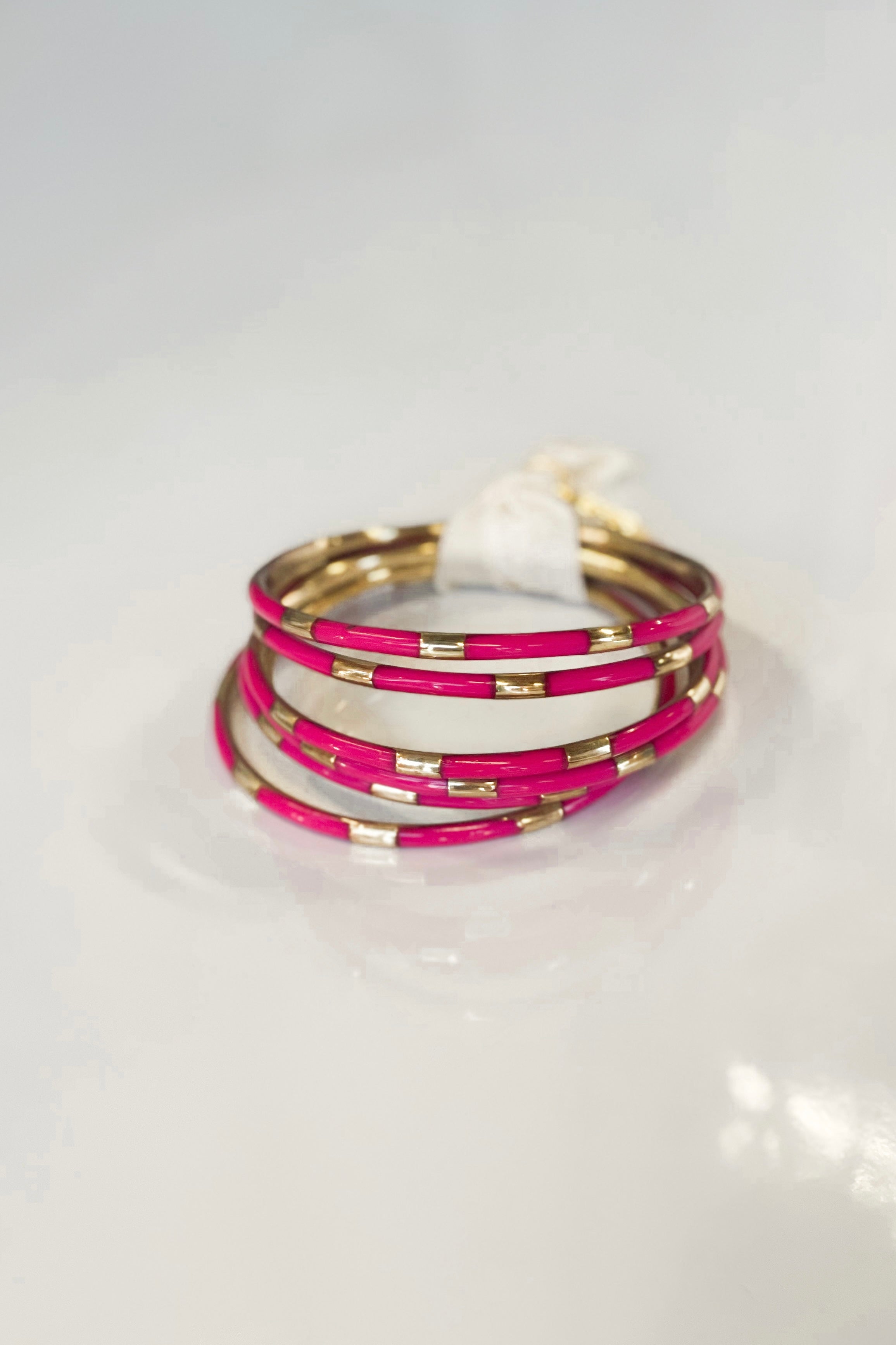 Pink Enamel Veda Bangle Bracelets - Set of 6