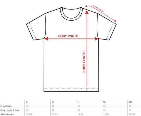 ringer tee shirt size chart