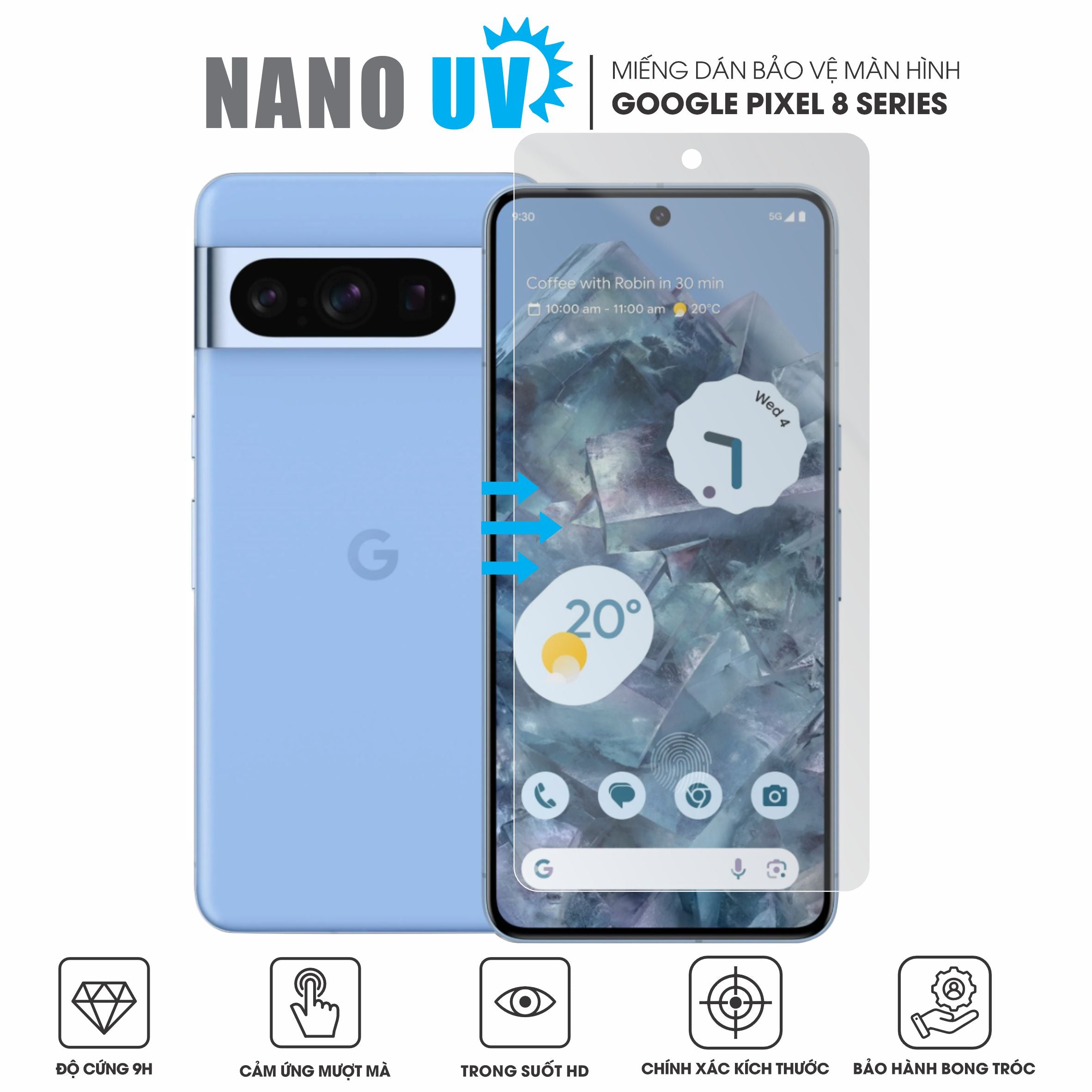Miếng dán Nano UV màn hình Google Pixel 8 series