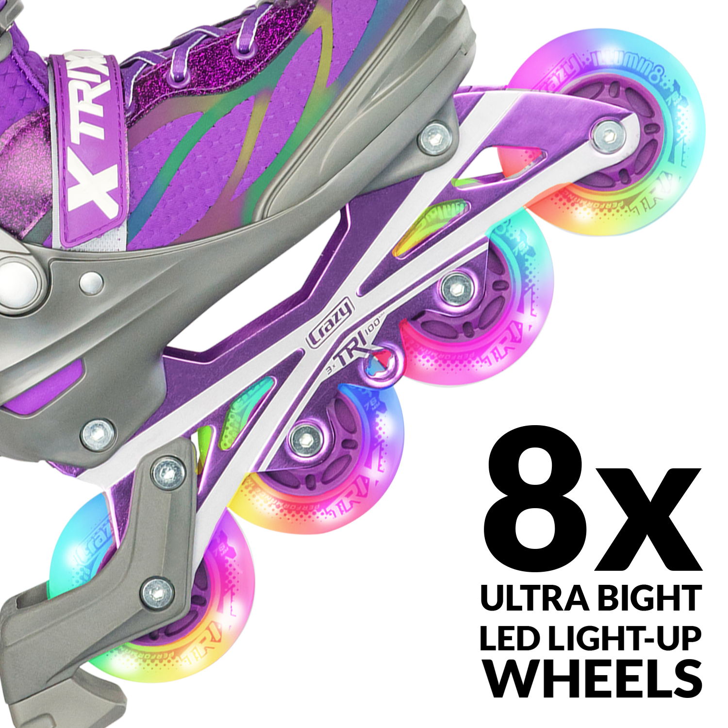 Crazy Skates TRIX Size Adjustable Roller Inline Blades with LED Light Up Wheels - Picture 13 of 16