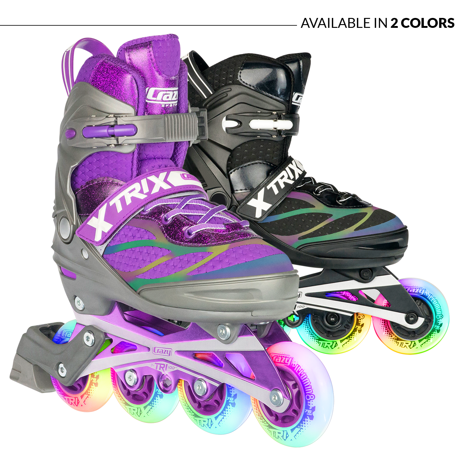 Crazy Skates TRIX Size Adjustable Roller Inline Blades with LED Light Up Wheels - Picture 14 of 16