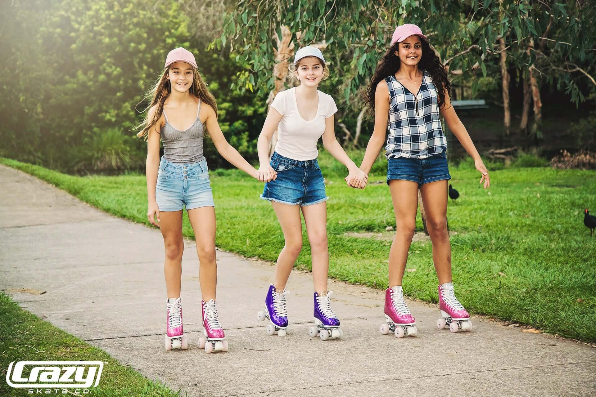 friends skating in glam skates by crazy skates