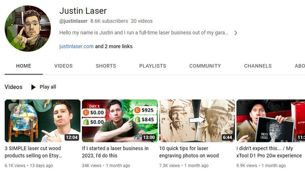 Het youtube kanaal van @justinlaser
