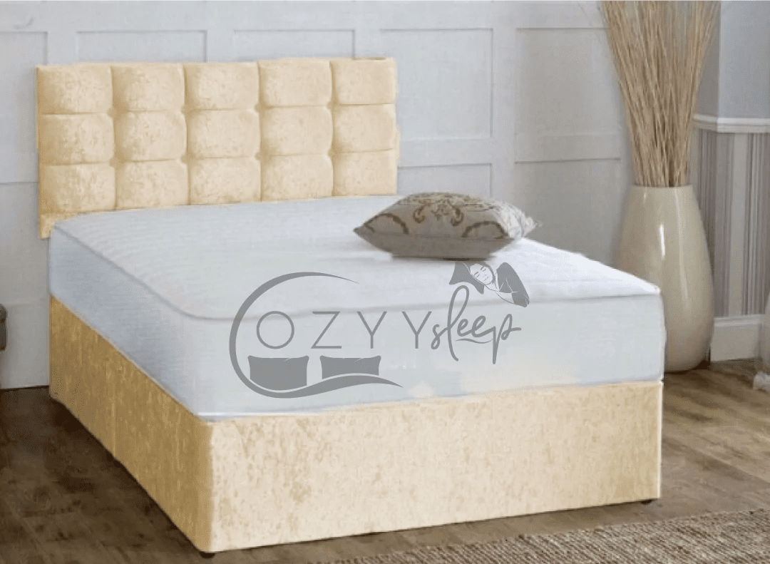 Champagne Crushed Velvet Single Divan Bed with Mattress Cozyy Sleep