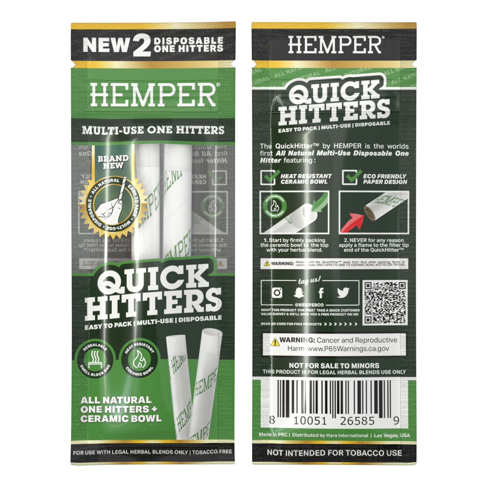  HEMPER - Quick Hitters Non-Flavored - Multi-Use Disposable One Hitter 