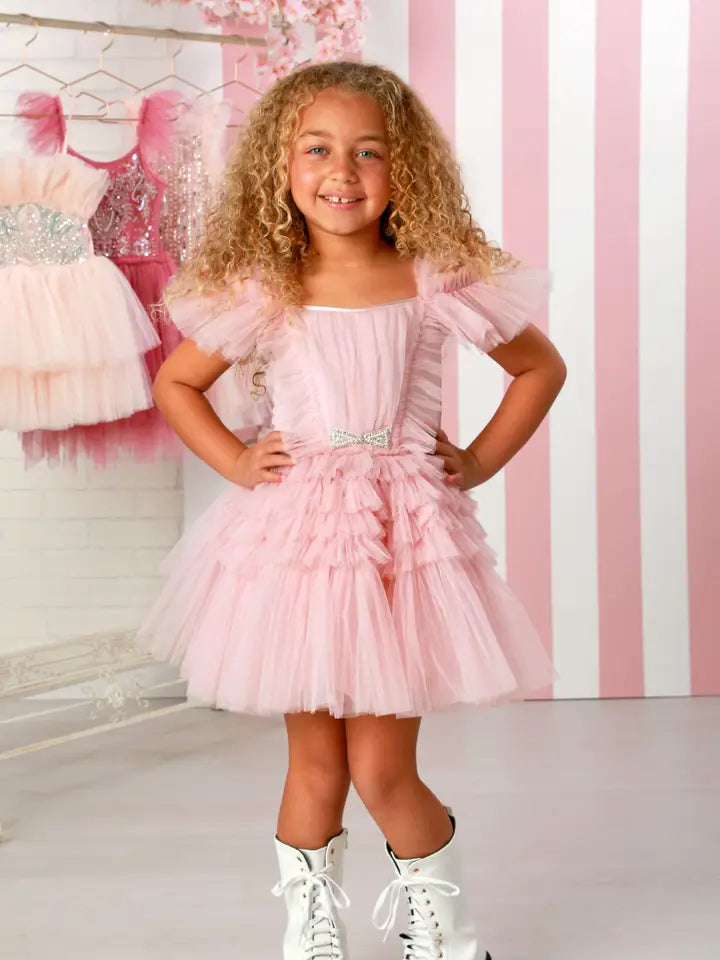 Zoe Soft Pink Dress with Pearl Bow